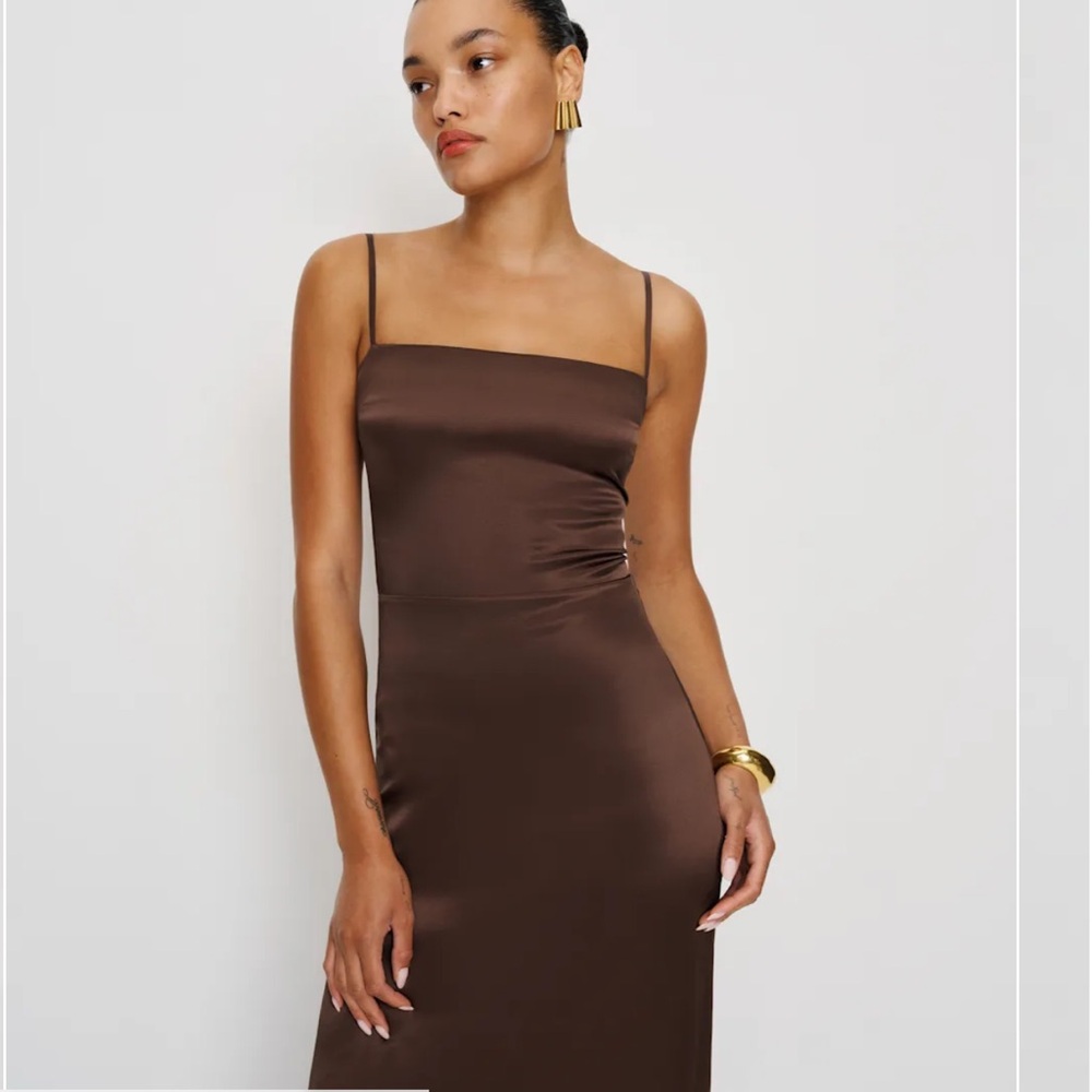Reformation Brown Satin Maxi Dress